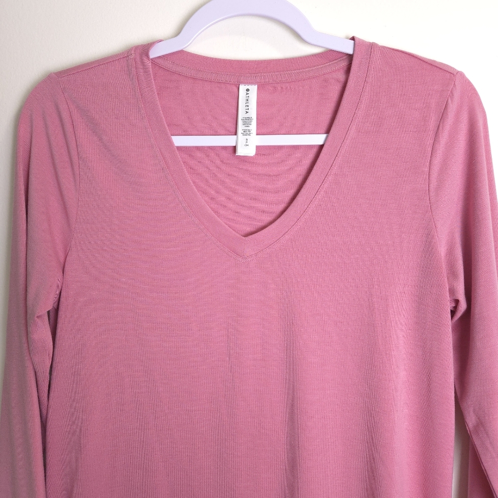 Athleta Essential Modal Blend V Neck Basic Pink T… - image 3